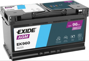 Аккумулятор EXIDE Start-Stop AGM 96R обр. пол. 850А 353x175x190 (EK960) France