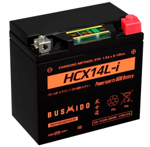 Аккумулятор для мототехники BUSHIDO AGM HCX14L-i 15,5Ач 230A обр. пол. 150x86x145 (YTX14L-BS)
