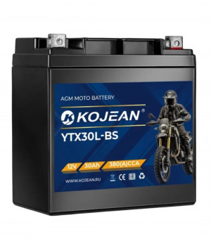 Аккумулятор для мототехники KOJEAN AGM 12V 30Ah 380А обр. пол 168x127x175 (YTX30L-BS)