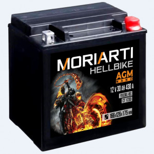 Аккумулятор для мототехники Moriarti HELL BIKE AGM 30Ач 430А обр. пол. 166х126х175 (YTX30L-BS, СТ 1230)