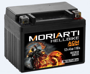 Аккумулятор для мототехники Moriarti HELL BIKE AGM 4Ач 110А обр. пол. 114х71х86 (YTX4L-BS, СТ 1204.)