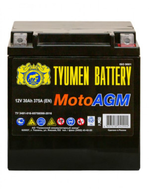 Аккумулятор для мототехники Tyumen Battery Moto AGM 12V 30Ah 375А обр.пол 167х127х175 (YTX30L-BS)