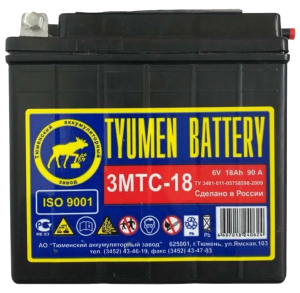Аккумулятор для мототехники Tyumen Battery МТС-18 6V 18Ah 90А обр.пол 140х77х135 Сухозаряженный.