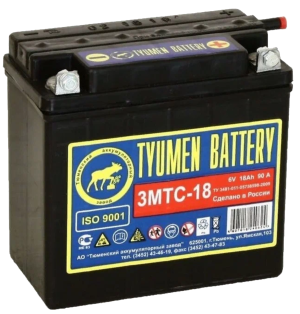 Аккумулятор для мототехники Tyumen Battery МТС-18 6V 18Ah 90А обр.пол 140х77х135 Сухозаряженный.