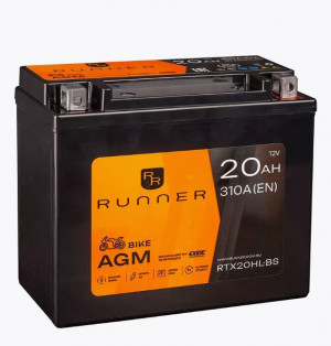 Аккумулятор для мототехники RUNNER AGM 20Ah 310А обр. пол. 176x87x154 (RTX20HL-BS, YTX20L-BS, YB18L-A)