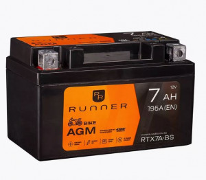 Аккумулятор для мототехники RUNNER AGM 7Ah 195А прям. пол. 150x87x93 (RTX7A-BS, YTX7A-BS, 12N7B-4B)