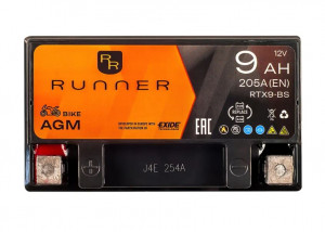 Аккумулятор для мототехники RUNNER AGM 9Ah 205А прям. пол. 150x87x105 (ETX9-BS, YTX9-BS, YTX9)