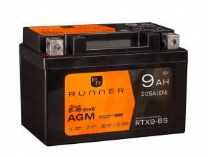 Аккумулятор для мототехники RUNNER AGM 9Ah 205А прям. пол. 150x87x105 (ETX9-BS, YTX9-BS, YTX9)