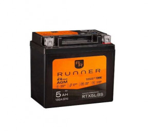Аккумулятор для мототехники RUNNER AGM 5Ah 135А обр. пол. 114x70x106 (RTX5L-BS, YTX5L-BS, YT5L-BS)