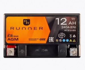Аккумулятор для мототехники RUNNER AGM 12Ah 240А прям. пол. 150x87x130 (RTX12-BS, YTX14-BS, YTX12-BS, YT12A-BS)