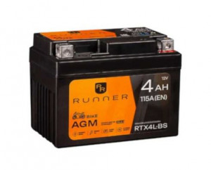 Аккумулятор для мототехники RUNNER AGM 4Ah 115А обр. пол. 113x70x86 (RTX4L-BS, YB4L-B, YB4L-A, YTX4L-B)