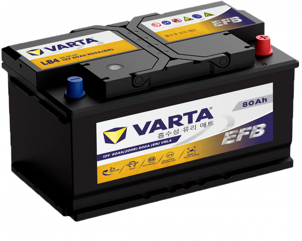 Аккумулятор Varta EFB LB4 80 Ач обр. пол. низкий 800A 315x175x175