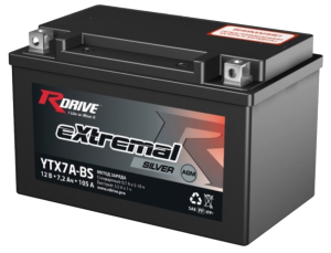 Аккумулятор для мототехники RDRIVE EXTREMAL SILVER YTX7A-BS 7.2 Ач 105 А прям. пол. 150x87x93 (YTZ10S, YTX7A-BS, CT 1207)