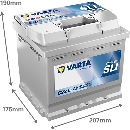 Аккумулятор Varta SLI C22 52R обр. пол. 470A 207x175x190