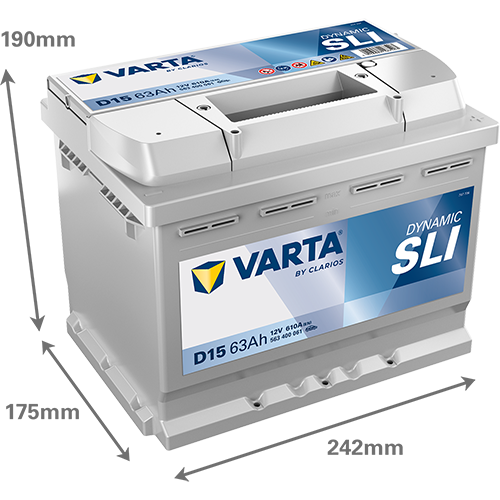 Аккумулятор Varta SLI D15 63R обр. пол. 610A 242x175x190
