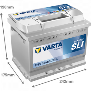 Аккумулятор Varta SLI D15 63R обр. пол. 610A 242x175x190