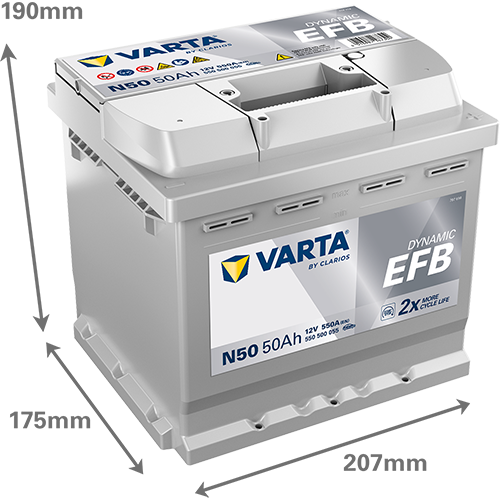 Аккумулятор Varta EFB N50 50 Ач обр. пол. 550A 207x175x190 (New)