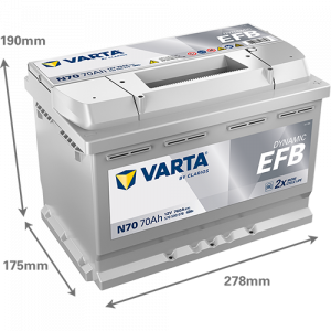 Аккумулятор Varta EFB N70 70 Ач обр. пол. 760A 278x175x190 (New)