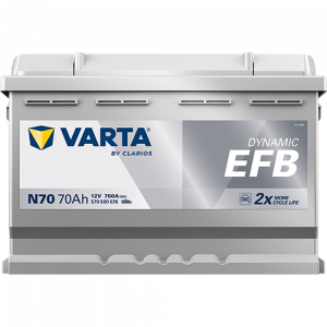 Аккумулятор Varta EFB N70 70 Ач обр. пол. 760A 278x175x190 (New)