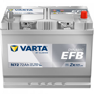 Аккумулятор Varta EFB N72 72 Ач обр. пол. 760A 261x175x220 (New)