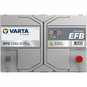 Аккумулятор Varta EFB N72 72 Ач обр. пол. 760A 261x175x220 (New)