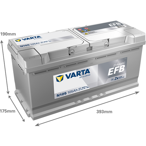 Аккумулятор Varta EFB N105 105 Ач обр. пол. 950A 394x175x190 (New)