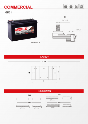 Аккумулятор Mutlu HIGH TEMP 31-1000 115Ah универс. пол. 1000A 328x171x241