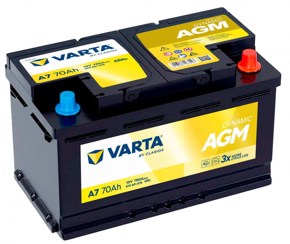 Аккумулятор VARTA DYNAMIC AGM А7 70Ач обр. пол. 760A 278x175x190