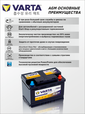 Аккумулятор Varta AGM B19 45 Ач обр. пол. станд. клеммы 430A 187x127x225 (545 401 043) for Vayage
