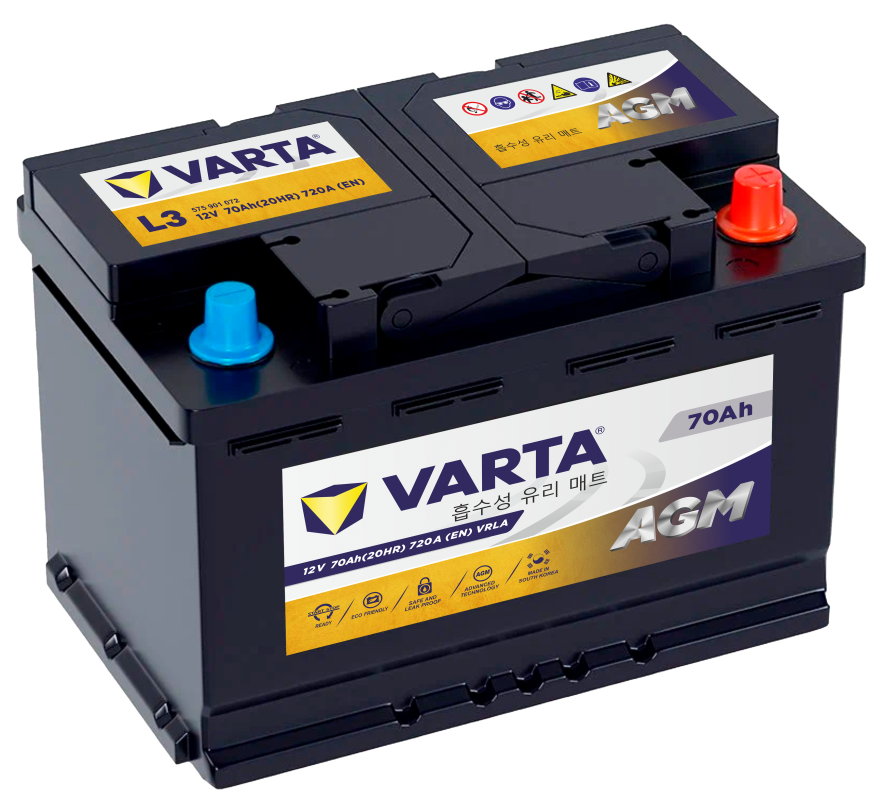 Аккумулятор Varta AGM L3 70 Ач обр. пол. 720A 278x175x190