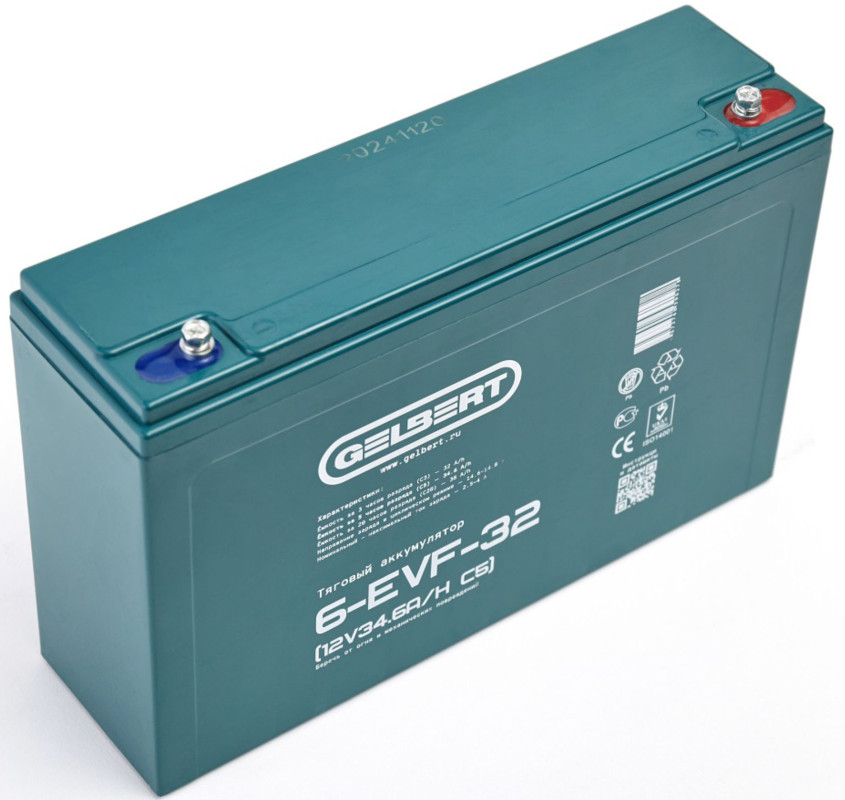 Тяговый аккумулятор Gelbert 6-EVF-32 (12V34.6A/H C5) прям. пол 165х75х170