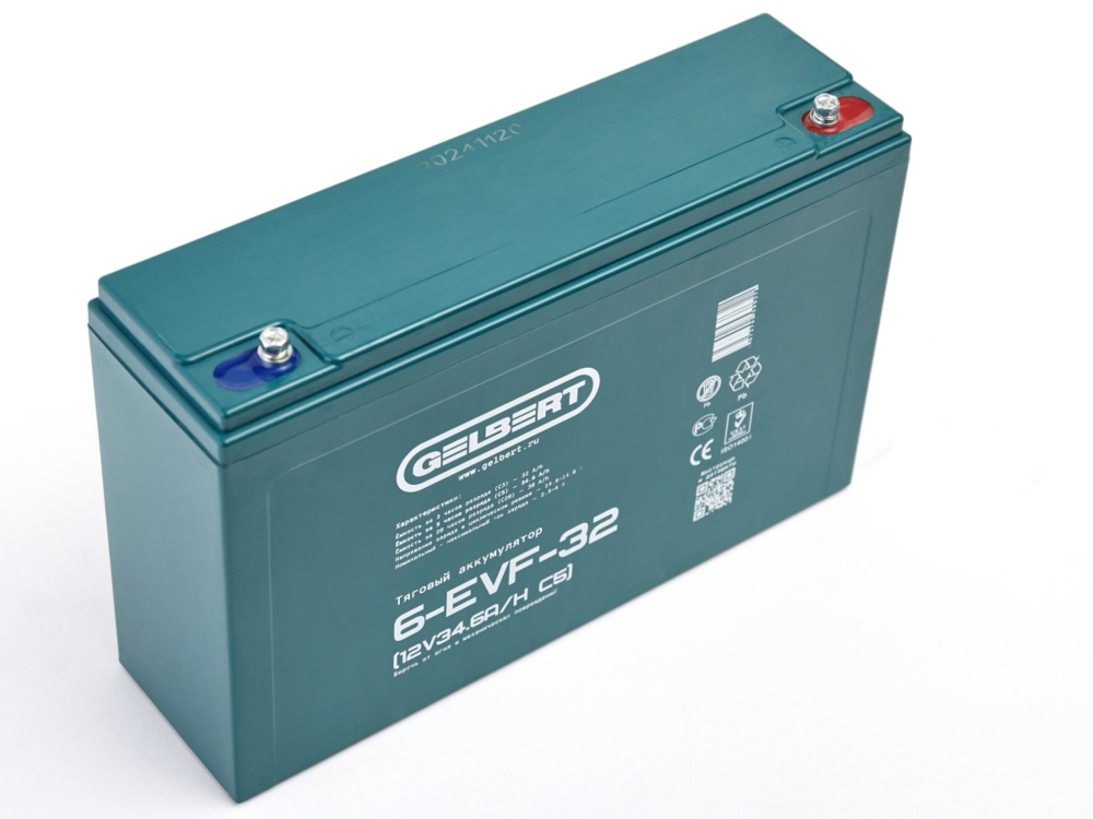 Тяговый аккумулятор Gelbert 6-EVF-32 (12V34.6A/H C5) прям. пол 165х75х170