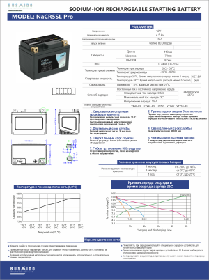Аккумулятор BUSHIDO NaCR5SL Pro Натрий-ионный 4,5Ач 90A обр. пол. 113x70x87 YB4L-BS