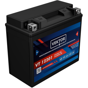 Аккумулятор для мототехники VEKTOR+ AGM VT12201 20Ач 270A обр. пол. 177x88x155 (YTX20L-BS)
