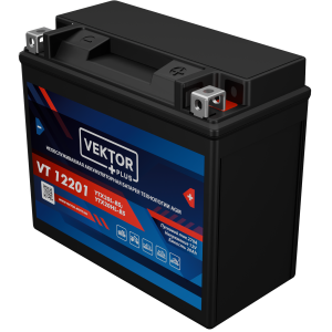 Аккумулятор для мототехники VEKTOR+ AGM VT12201 20Ач 270A обр. пол. 177x88x155 (YTX20L-BS)