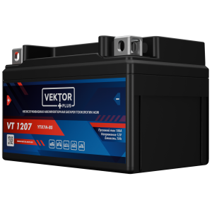 Аккумулятор для мототехники VEKTOR+ AGM VT1207 7Ач 100A прям. пол. 150x86x94 (YTX7A-BS)