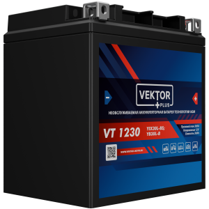 Аккумулятор для мототехники VEKTOR+ AGM VT1230 30Ач 385A обр. пол. 166x127x175 (YIX30L-BS)