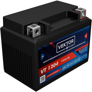 Аккумулятор для мототехники VEKTOR+ AGM VT1204 4Ач 50A обр. пол. 113x70x86 (YTX4L-BS)