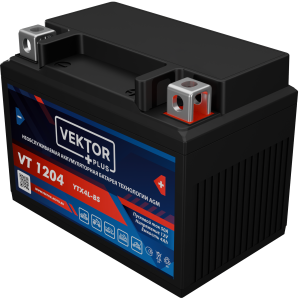Аккумулятор для мототехники VEKTOR+ AGM VT1204 4Ач 50A обр. пол. 113x70x86 (YTX4L-BS)