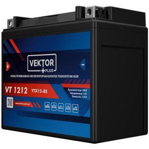 Аккумулятор для мототехники VEKTOR+ AGM VT1212 12Ач 180A прям. пол. 150x86x130 (YTX12-BS)