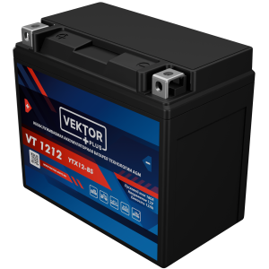 Аккумулятор для мототехники VEKTOR+ AGM VT1212 12Ач 180A прям. пол. 150x86x130 (YTX12-BS)