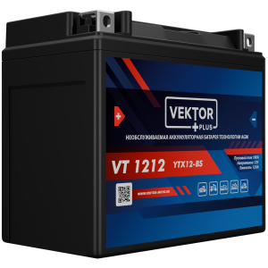 Аккумулятор для мототехники VEKTOR+ AGM VT1212 12Ач 180A прям. пол. 150x86x130 (YTX12-BS)
