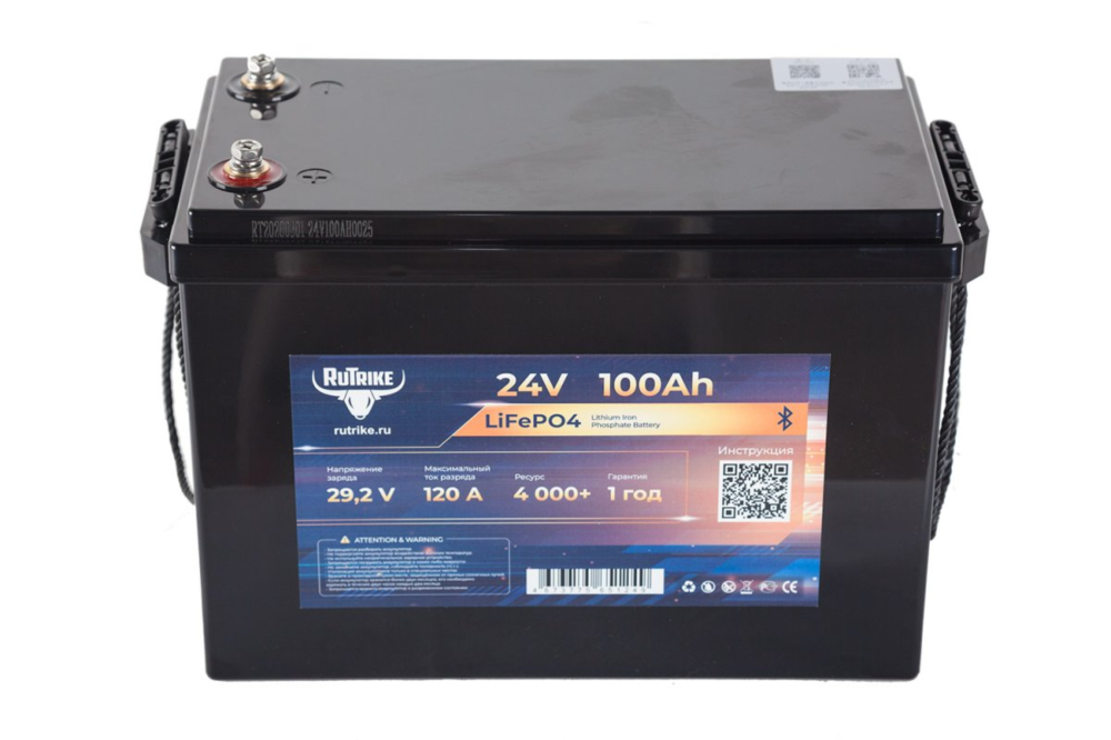 Тяговый аккумулятор RuTrike LiFePO4 24V 100Ah 120 AWh обр. пол 383х194х263